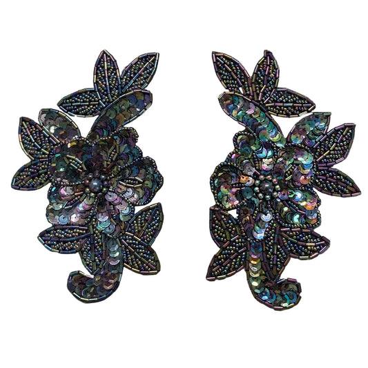 Moonlight Sequin & Glass Bead Flower Appliqué – Choice of Style A or B, 6" x 3.5"
