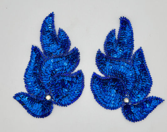 Leaf with Royal Blue Sequins and Beads and Rhinestone Two Variants 6" x 4”