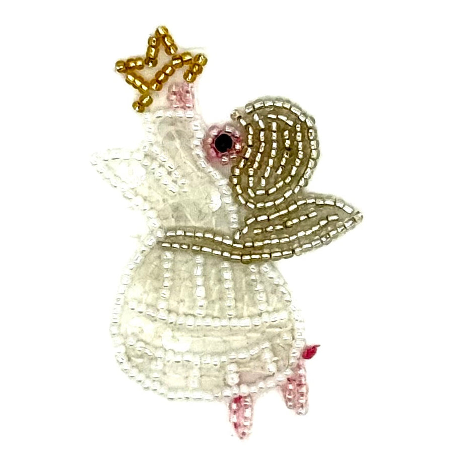 Angel Appliqué with Clear Sequins & Glass Beads 3" x 2"