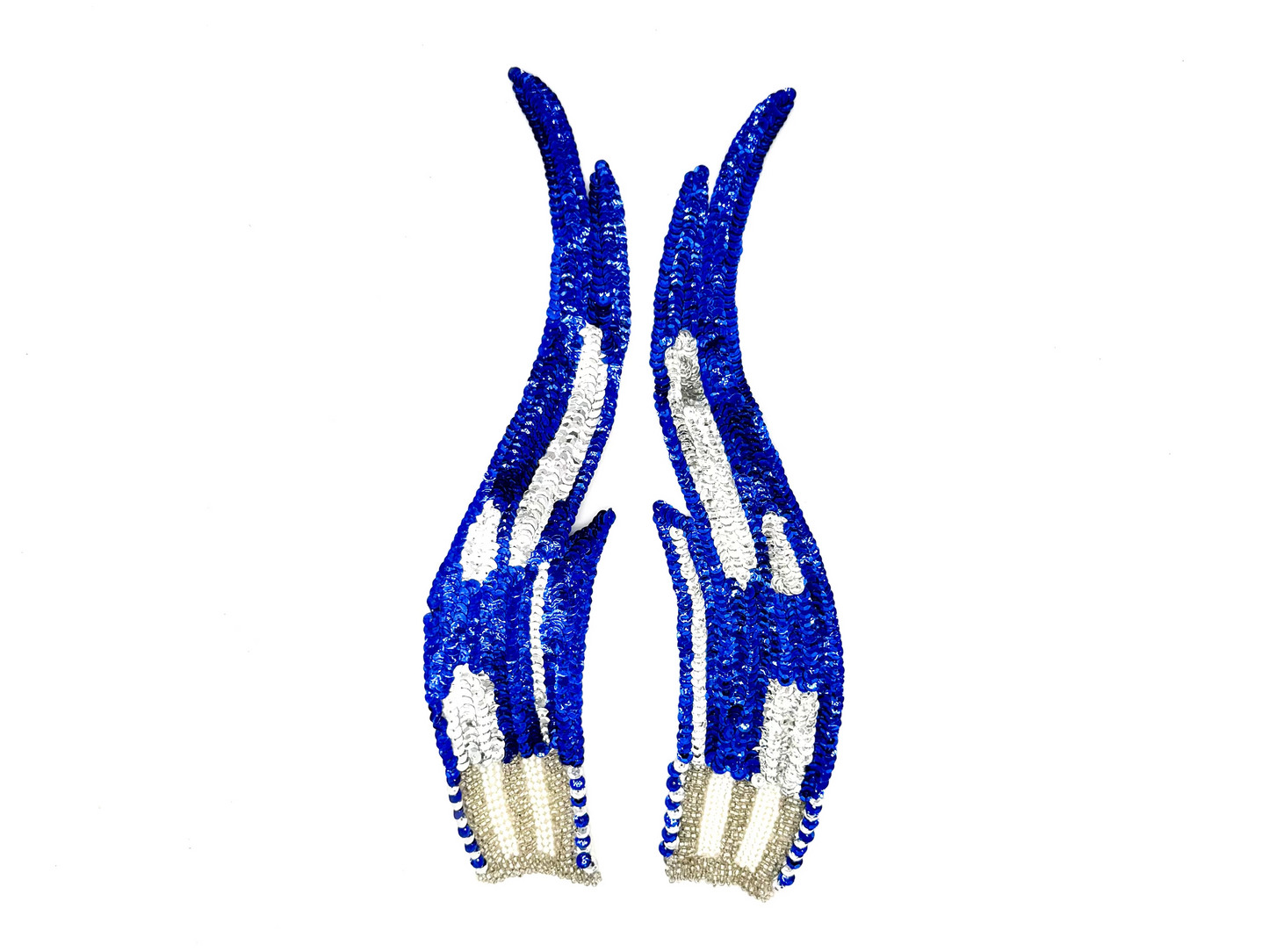 Aplicación de Llama - Par o Individual - Lentejuelas Azul Rey/Plata - Cuentas de Cristal Plata - Perlas 12”x 3”