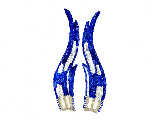 Aplicación de Llama - Par o Individual - Lentejuelas Azul Rey/Plata - Cuentas de Cristal Plata - Perlas 12”x 3”