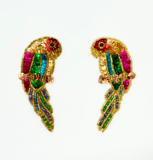 Parrot Pair with MultiColored Sequins and Beads 3.5" x 1.5"