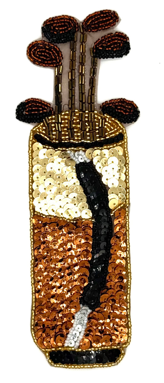 Bolsa de golf con palos de golf Bronce Oro Lentejuelas y abalorios negros 8.5" x 3"