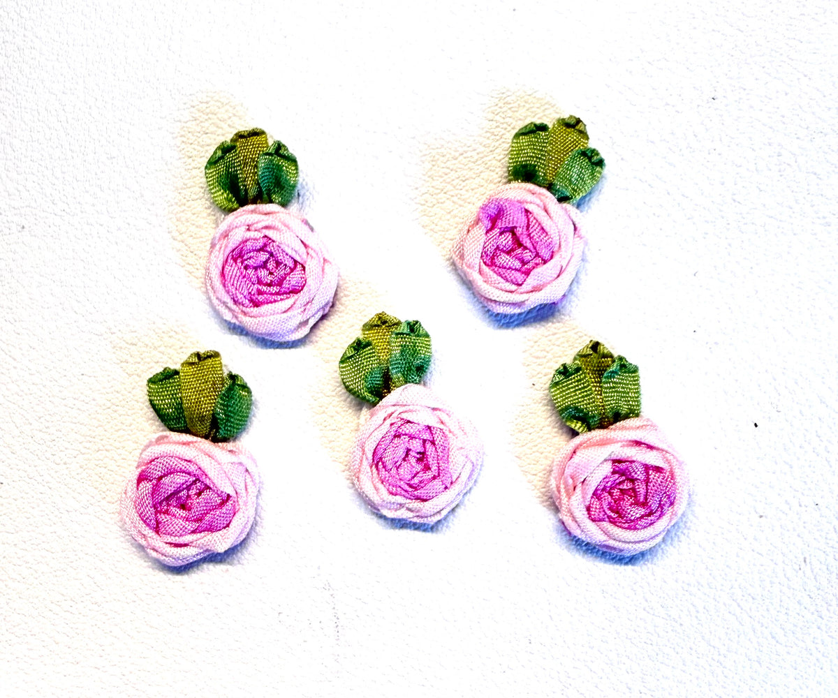 Pink Flower Embellishment Set of 5, Light or Dark Pink Center, 0.75 in