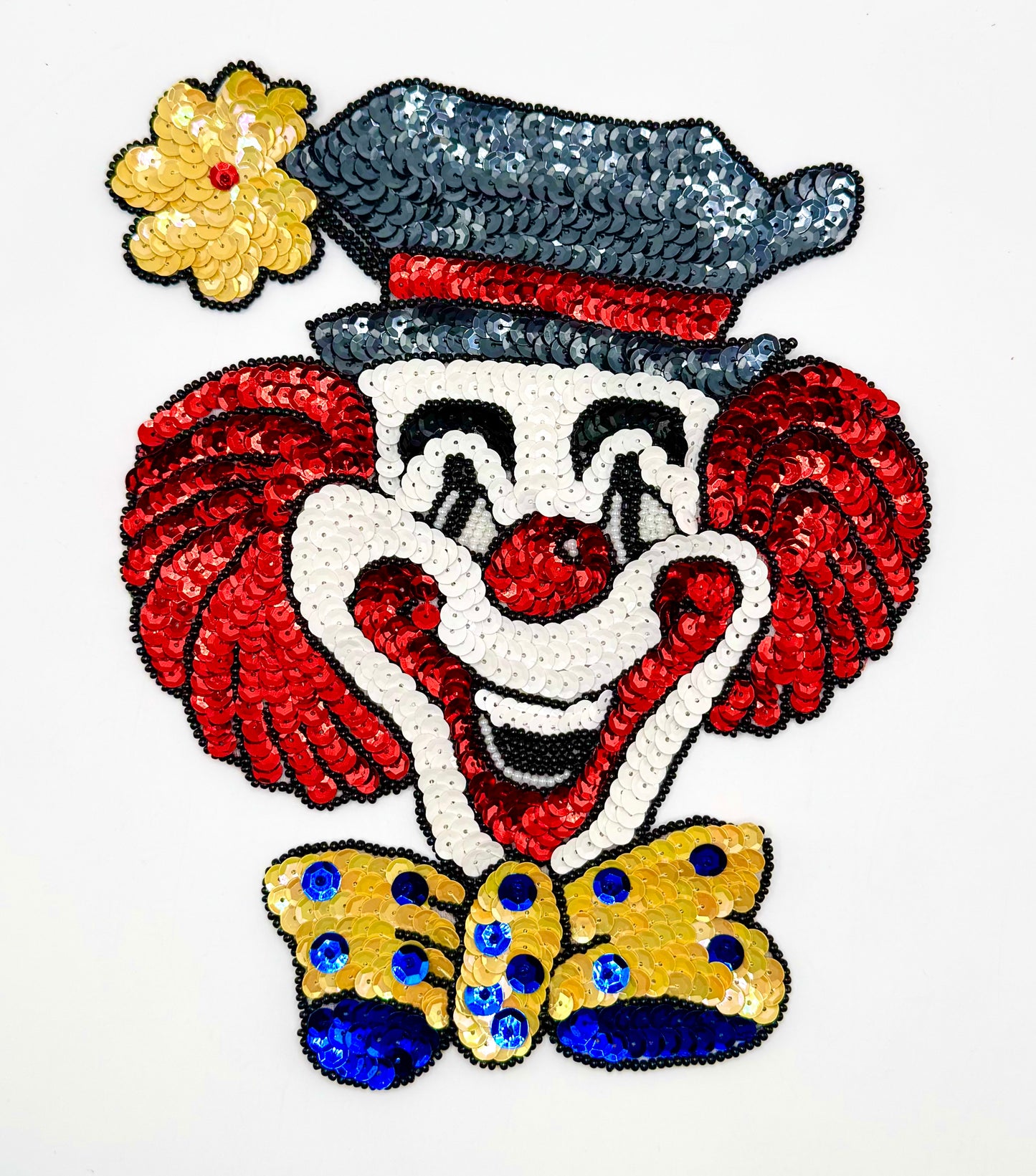 Clown with Bow and Flower, Sequins and Beads 9” x 7.25”