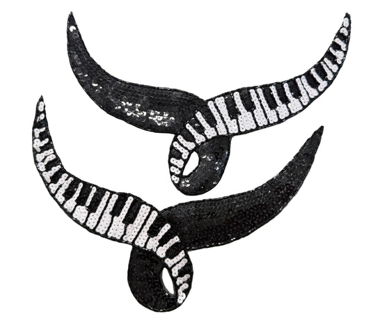 Wavy Piano Keys Set - Black/White Sequins - Black Glass Beads 9.5" x 6.5"