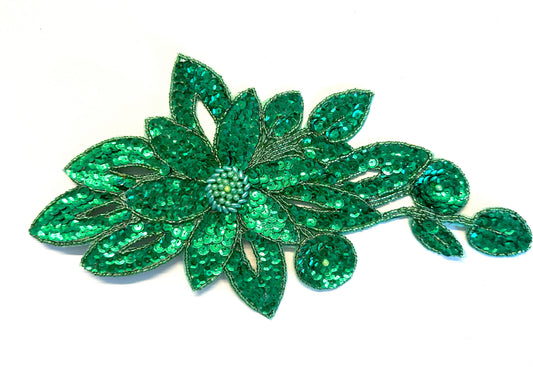 Flor con Lentejuelas Verdes y Cuentas 28 x 15 cm