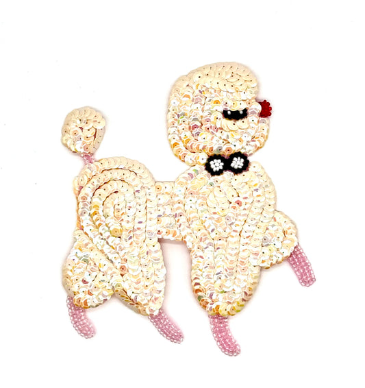 Poodle with Iridescent Cream Sequins and Pink Beads 5.5” x 5”