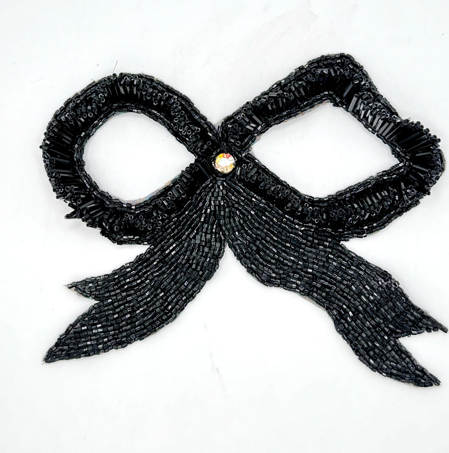 Bow with Raised Black Beads and AB Rhinestone 7" x 6"