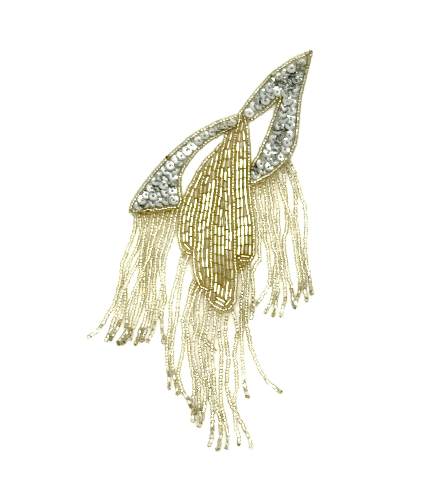Epaulet - Silver Sequins - Silver Beads - 8.5”x 3.5”