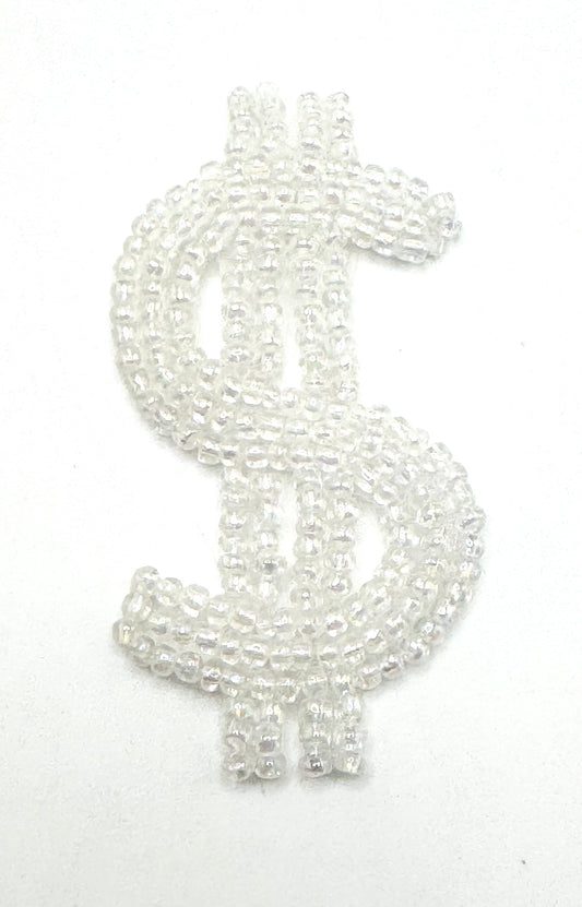 Dollar Sign with Iridescent Clear Beads 2.75" x 1.5"