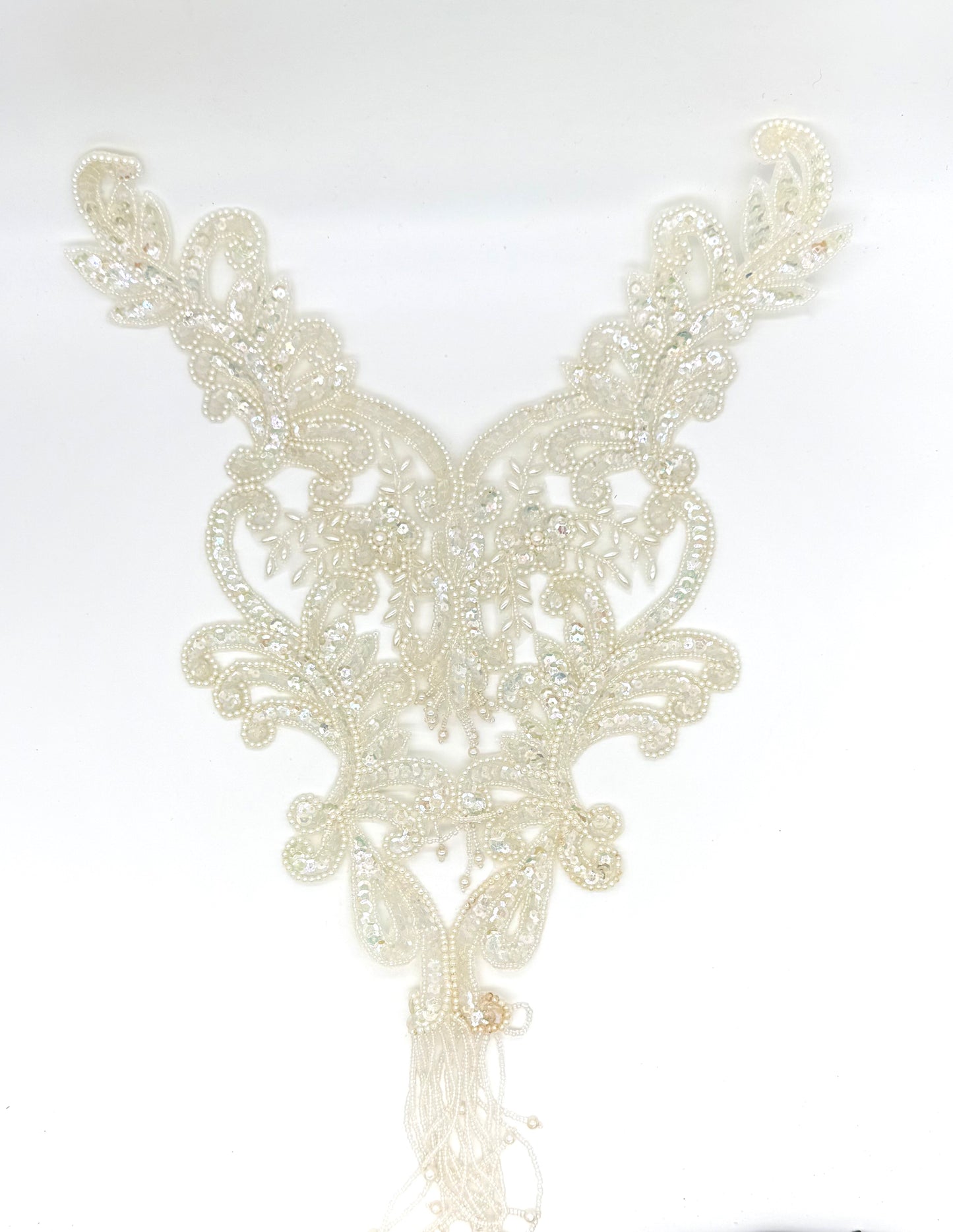Designer Motif Bodice Neckpiece - Iridescent Sequins - Beads - Pearls 20”x 13”