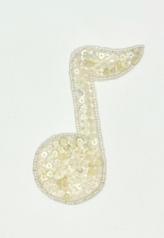 Single Musical Note Appliqué with Iridescent Sequins and Beads 3.5" x 2.5