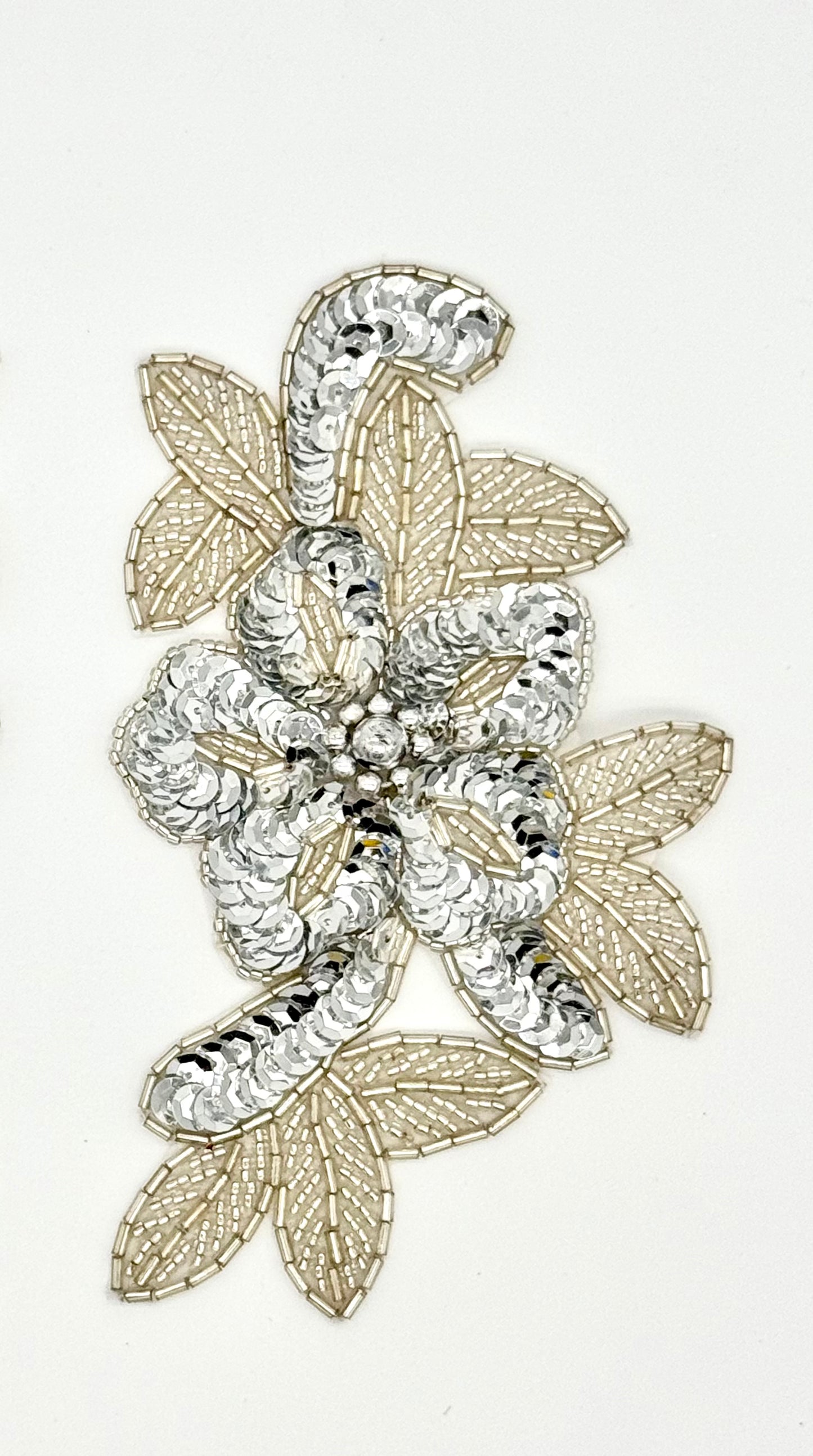 Flower with Silver Sequins and Beads , your Choice of a Pair, Single or Pre-Glued 6" x 3.5"