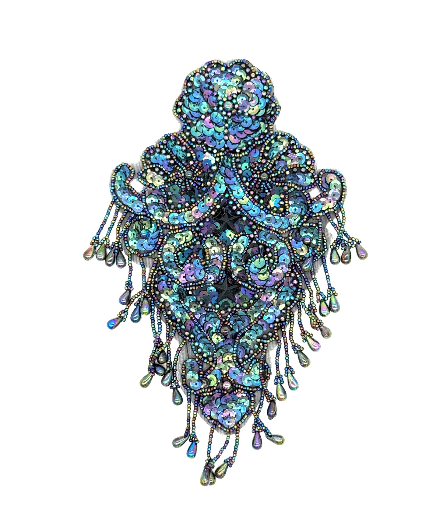 Epaulet -Moonlight Sequins Moonlight Beads - Center Black Stone Stars  9” x 5”