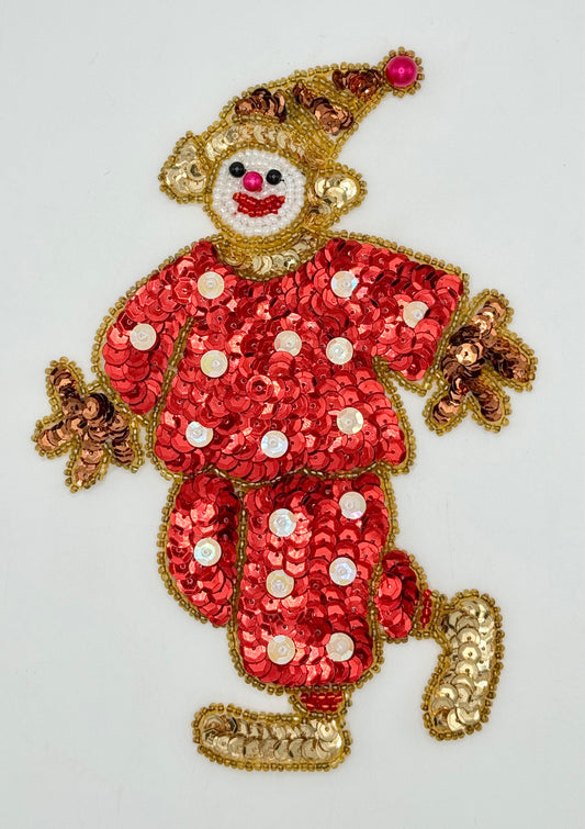 Payaso de lentejuelas rojas con sombrero y traje de lunares - 3 variantes de tamaño