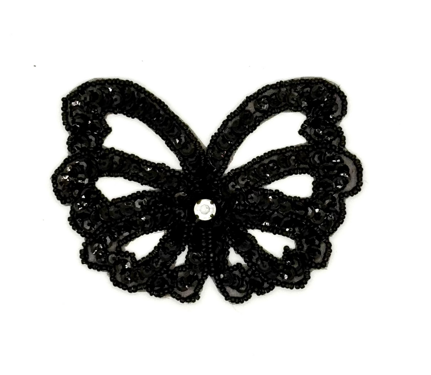 Designer Motif with Black Sequins and Acrylic Rhinestone 4" x 3"