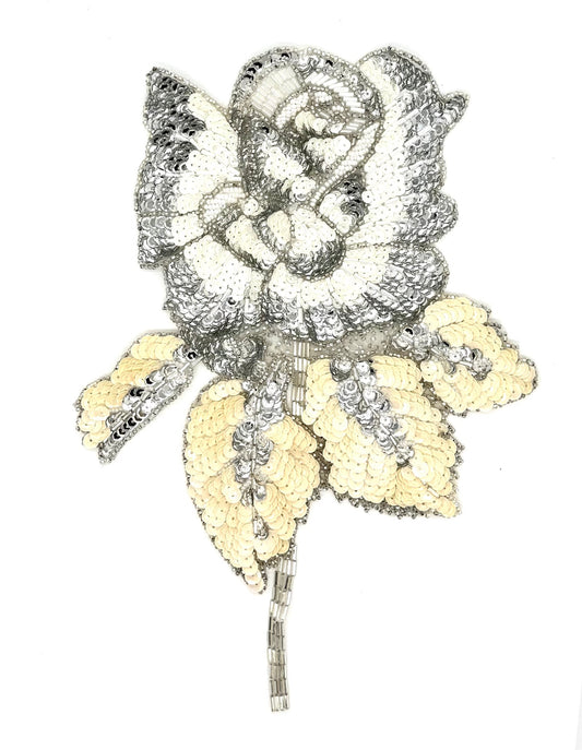 Decorative rose with silver White and cream elements on a white background