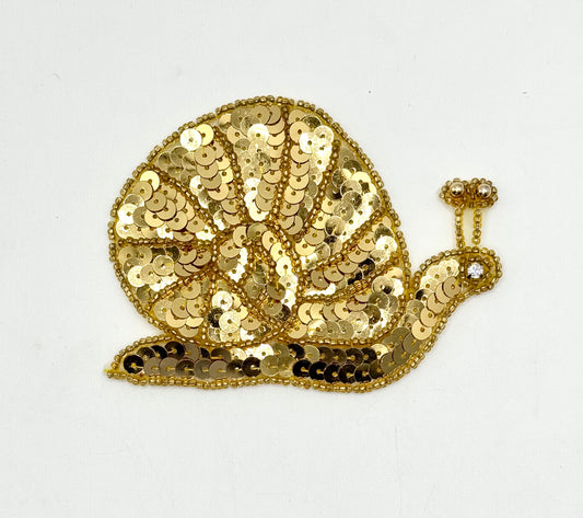Snail with Gold Sequins and Beads with a Rhinestone Eye 4" x 3"