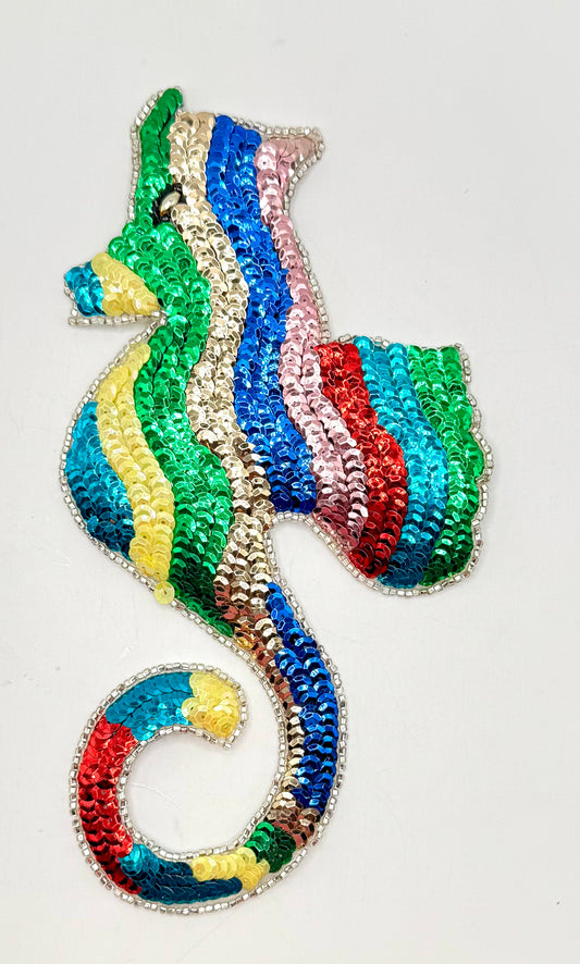 Seahorse Appliqué with Multi-Color Sequins and Beads 9" x 5"