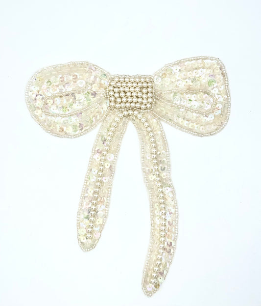 Bow with Iridescent Sequins, Glass Beads and Pearls 6.5" x 5.75"