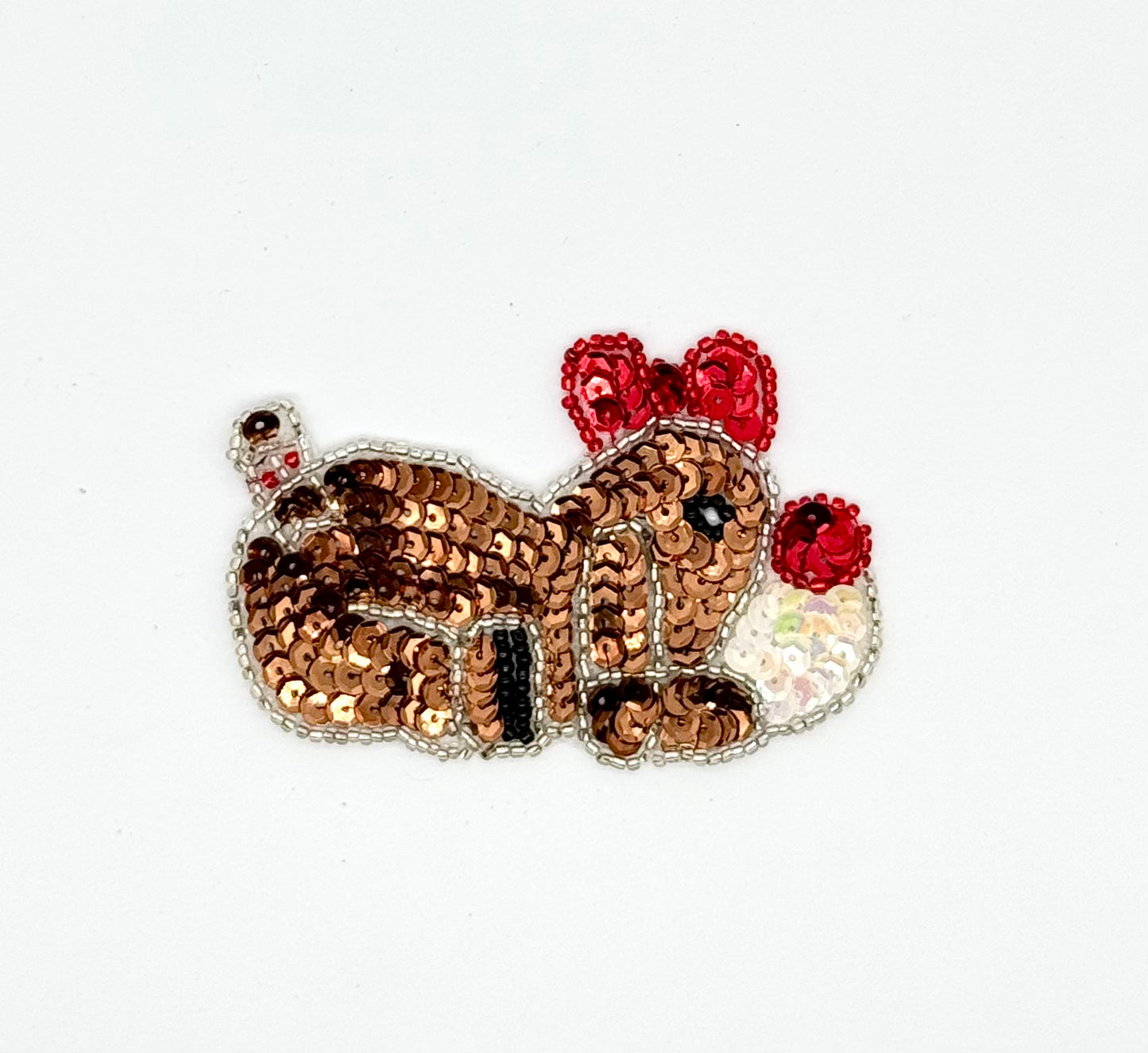 Bronze Sequin Dog with Red Bow 3.5” x 2.25”