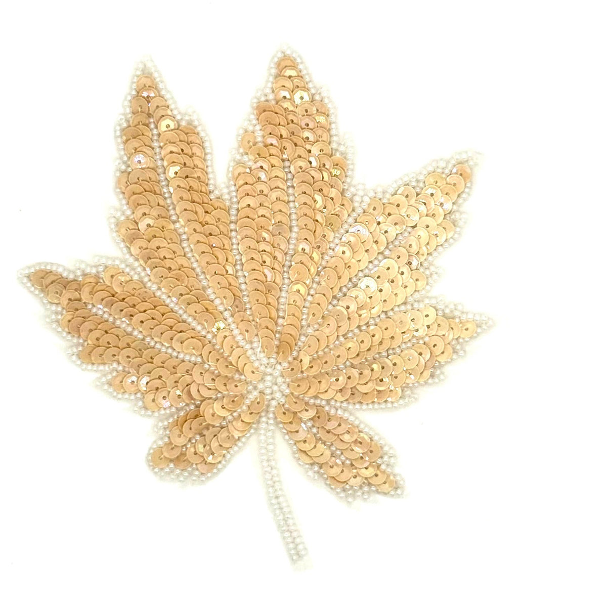 Leaf with Two Variants Beige and White Sequins and Beads 6" x 5"