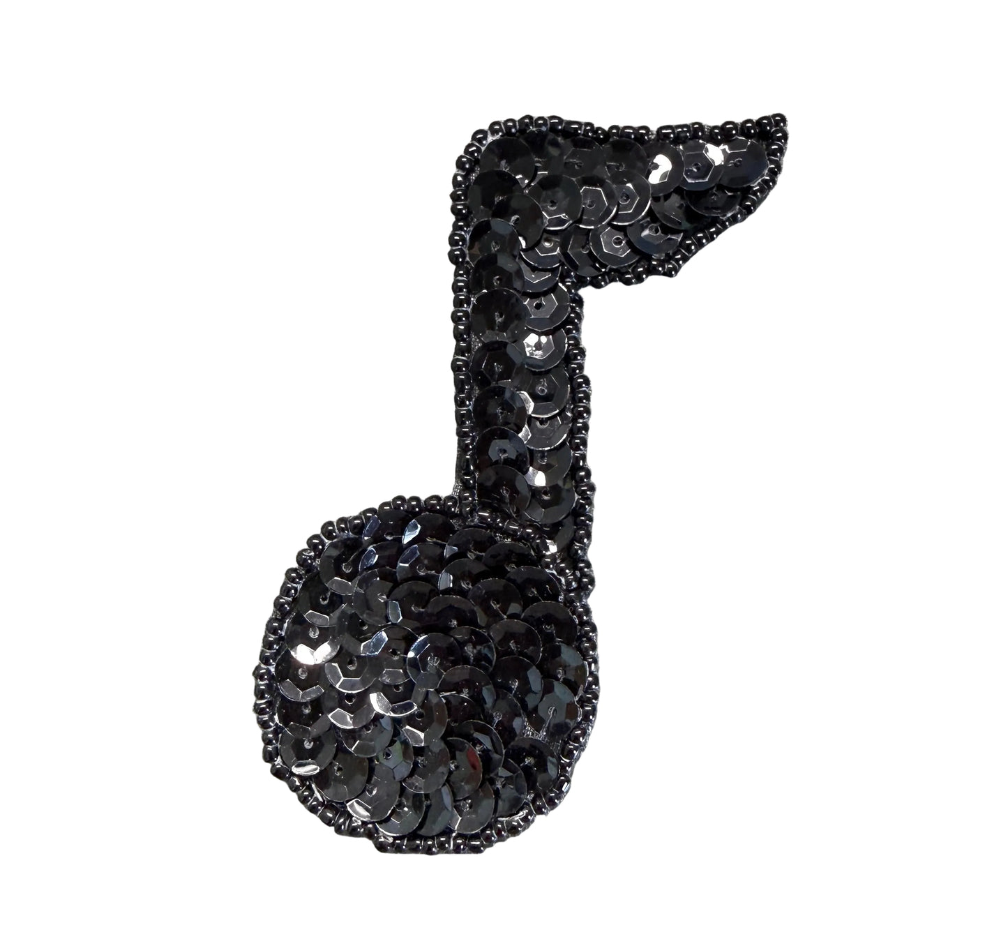 Musical Single Note Appliqué - Black Sequins - Beads 3.5" x 2.5"