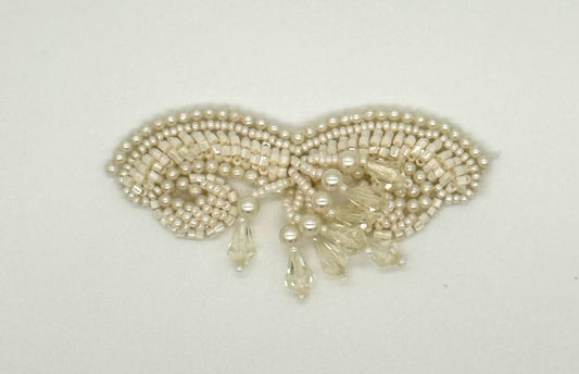 Epaulet - Ivory/Clear Beads 3.25" x 1.5"