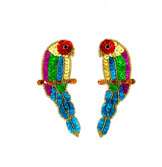 Parrot Pair - Multicolored Sequins - Gold/Black Beads 4.5' x 2"