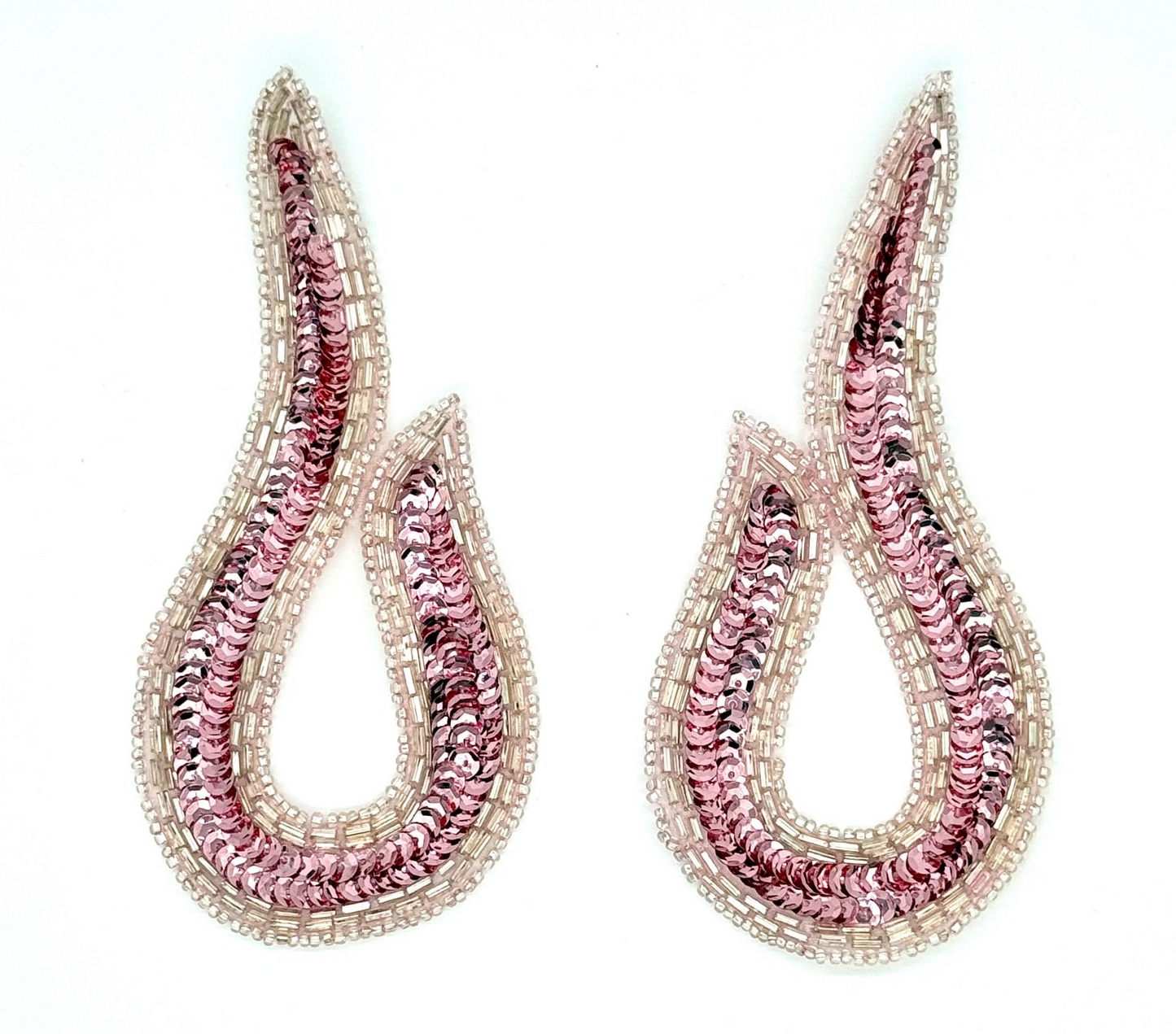 Designer Motif Swirl Pair or Singles with Pink Sequins and Beads 5.5" x 2.5"