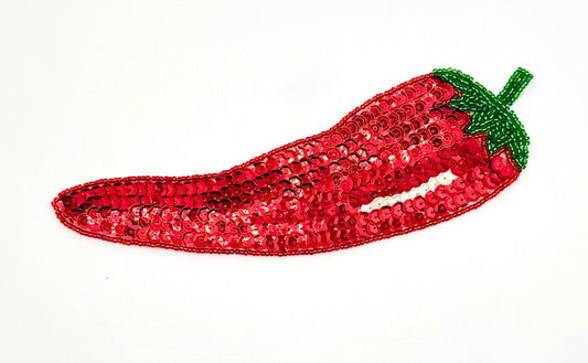 Chili Pepper with Red, Green and White Sequins with Red and Green Beads 8" x 2.5"