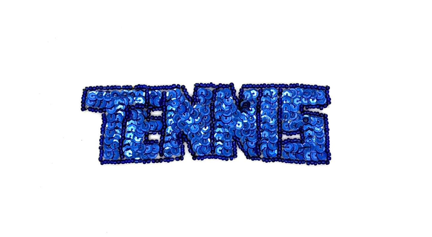 "Tennis" Word - Choice of  Royal Blue/Gold/Red Sequins - Glass Beads  5" x 1.5"