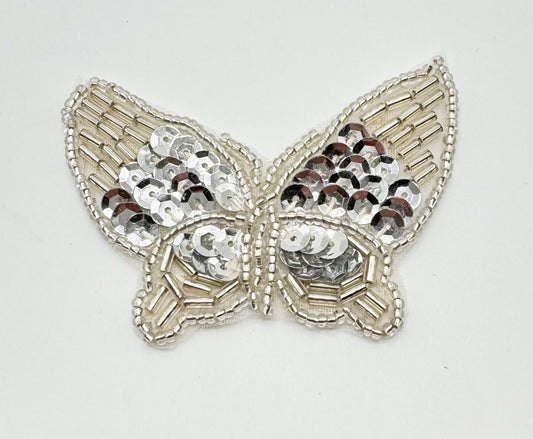 Butterfly with Silver Sequins and Beads 2" x 2"