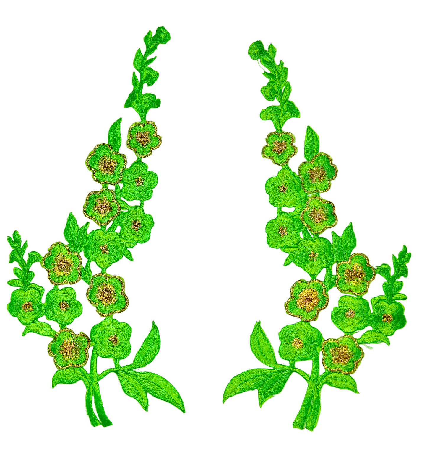 Flower Pair with Bright Lime Green and Gold Embroidery Iron-On 10” x 5”1