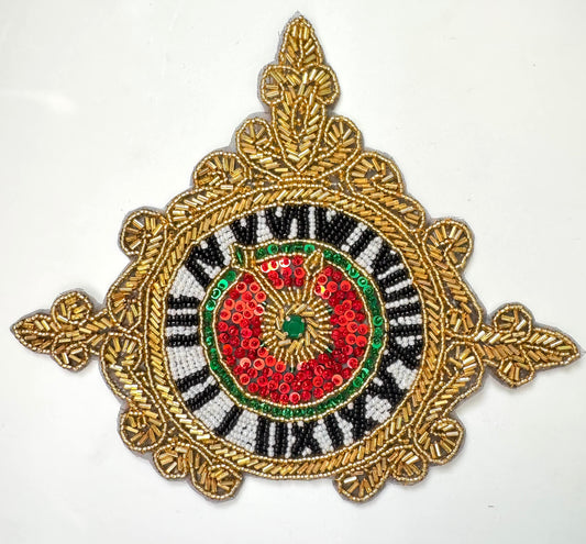 Vintage Clock with Gold Frame and Green Gem Center 7" X 8.5"