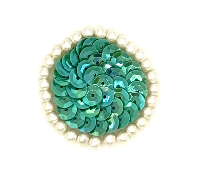 Elección de color Lentejuelas de puntos turquesa y perlas de 1.5"