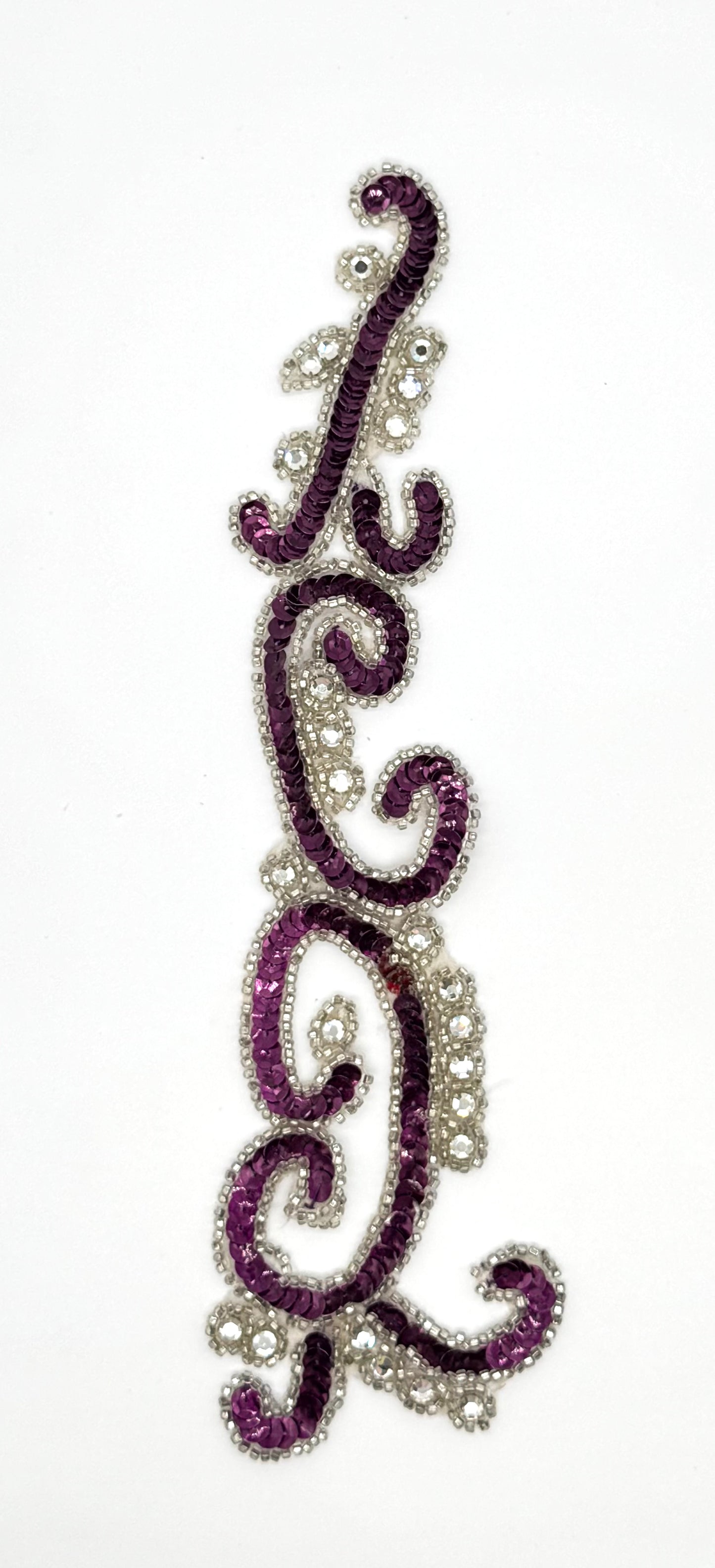 Vintage Designer Motif with Dark Purple Sequins and 24 Rhinestones 10.25" x 3"