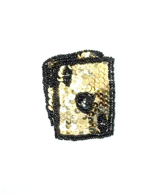 Ace /King of Hearts, Gold Sequins w/ Black Beads 2.75" x 2.25"