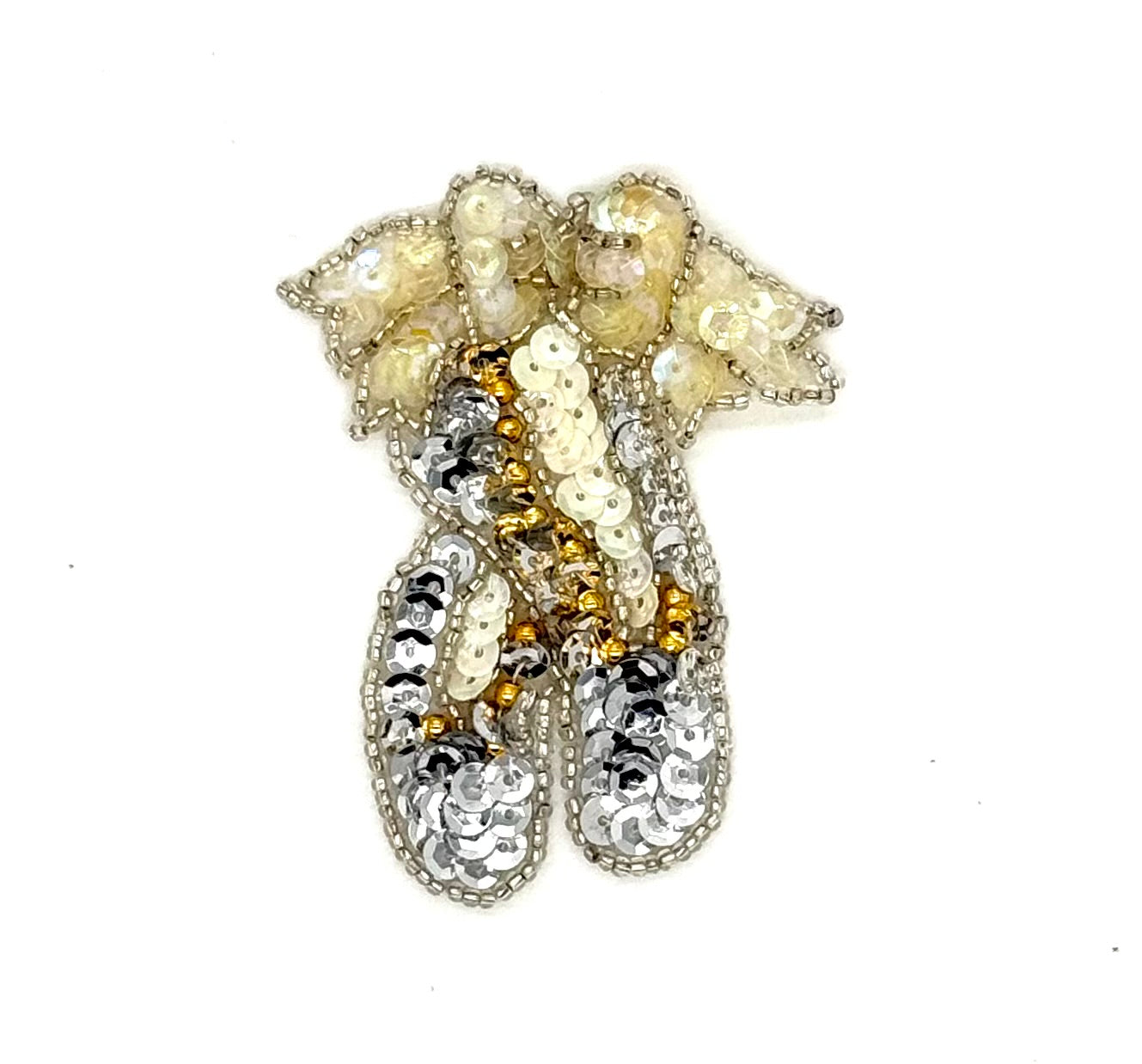 Ballet Slippers - Silver/Iridescent Sequins - Glass Beads 3"x 2.25"