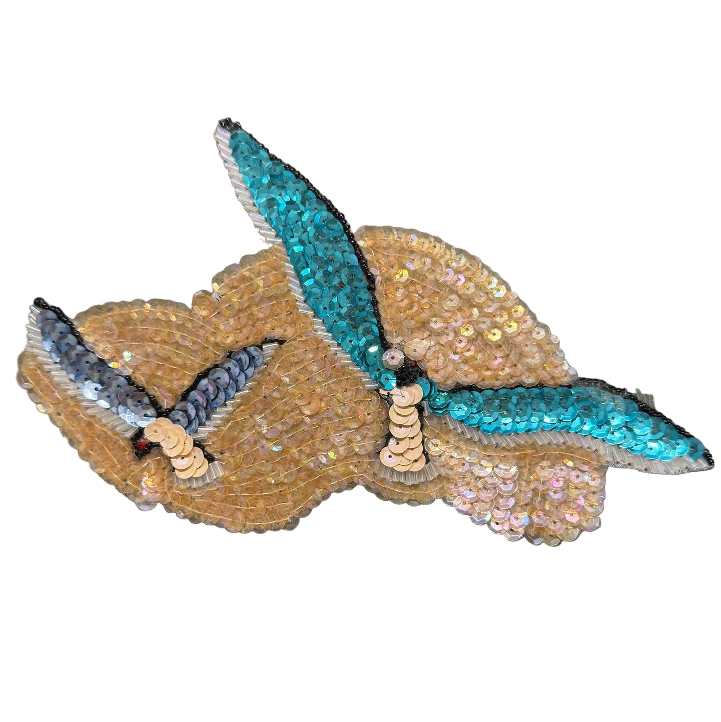 Birds in Flight Appliqué  - Multicolored Sequins - Glass Beads 4" x 8"