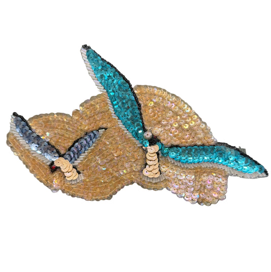 Birds in Flight Appliqué  - Multicolored Sequins - Glass Beads 4" x 8"