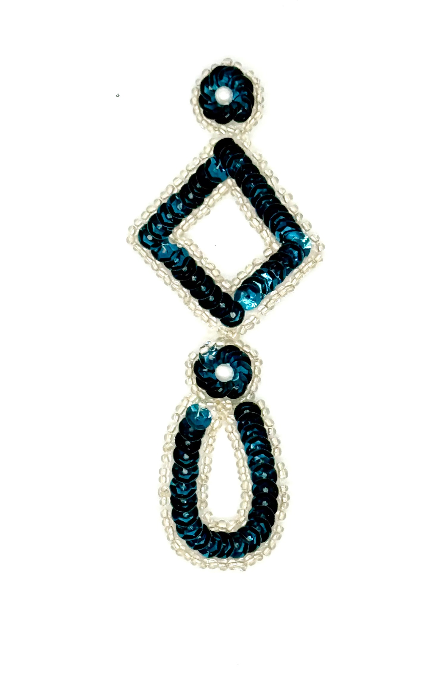 Designer Motif Drop with Emerald Green ds Sequins Silver Beads 4.5" x 2"