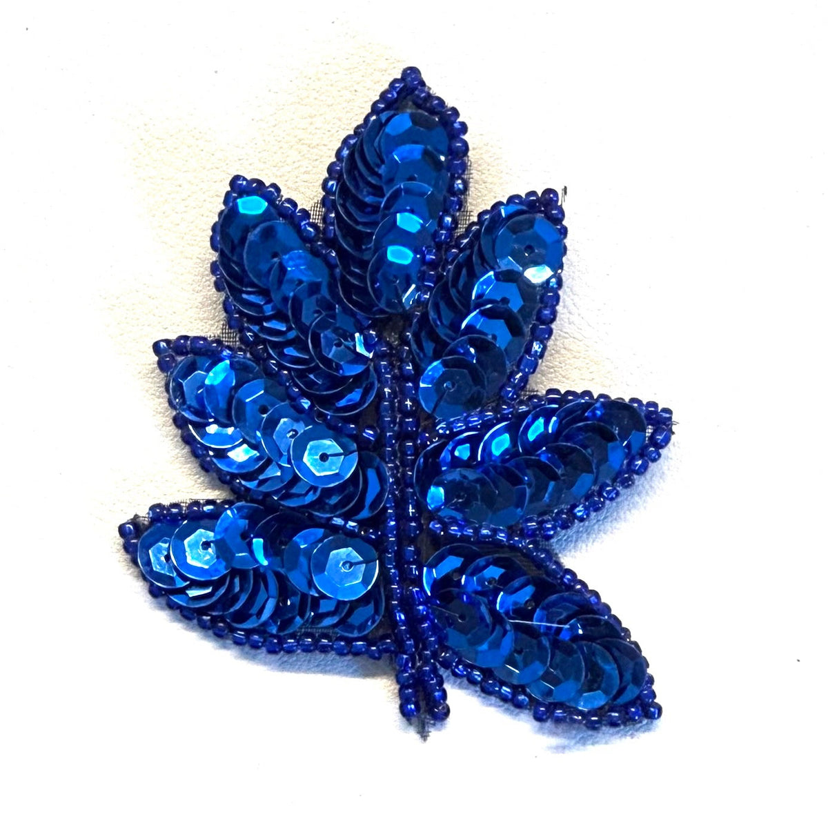 Blue Sequin & Beaded Leaf Appliqué – Pairs or Singles, 2.5" x 2"