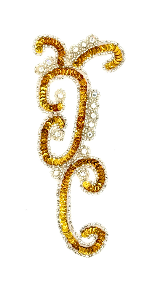 Vintage Designer Motif with Gold Sequins and 18 Rhinestones 7” x 3”