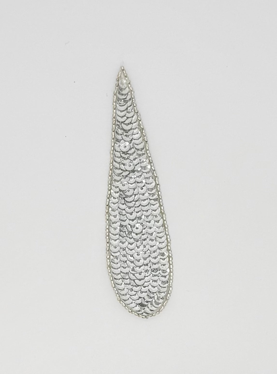 Designer Motif Teardrop Shaped Accent with Silver Sequins and Silver beads 5.5” x 1.5”