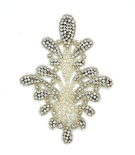 Designer Motif with Multiple Rhinestones and Silver Beads 7" x 5"