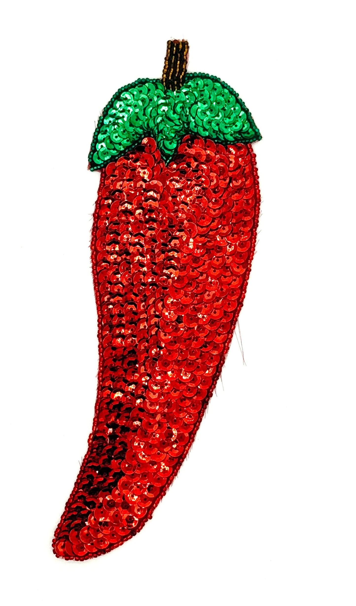 Chili Pepper Appliqué - Red/Green Sequins - Glass Beads 8.25" x 2.75"