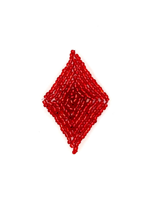 Diamond Shaped Applique with Red Beads 2" x 1.5"
