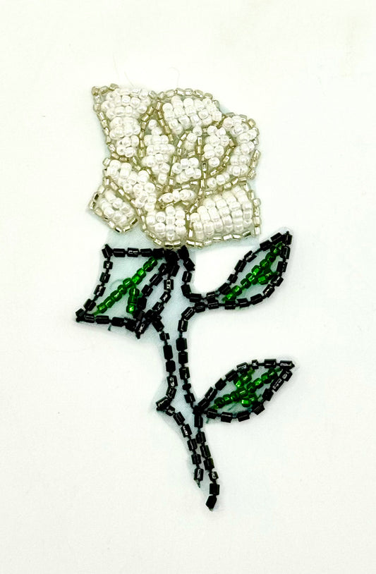 Rose Flower with White, Silver, Black and Green Beads 3.75" x 2”